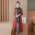 Mùa thu 2018 size lớn của phụ nữ khí chất tay dài in Slim Trung Quốc cải tiến sườn xám quốc gia váy cotton 	váy hở eo đẹp Váy eo cao