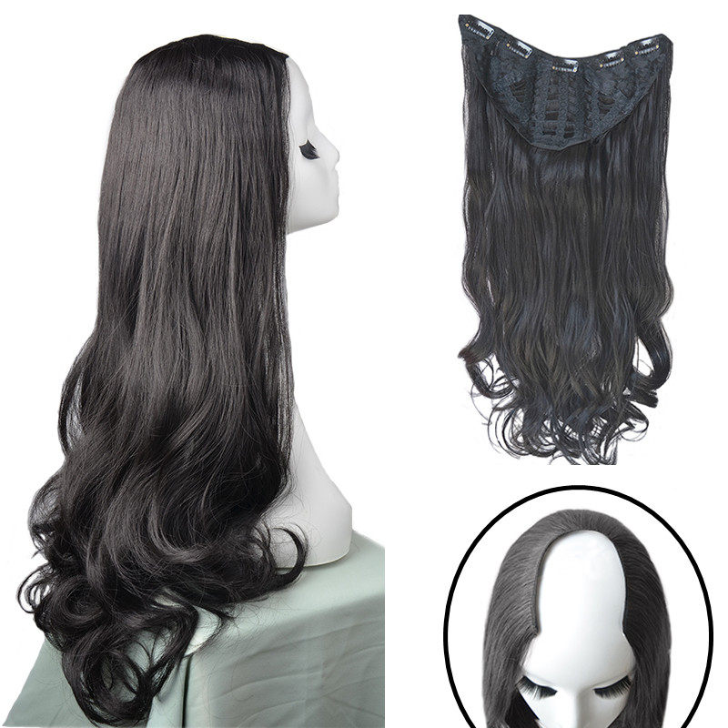 Memes a piece of wig-sheet female medium length curly hair large wave U-shaped half headgear Invisible long web red large roll-Taobao