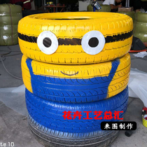 Waste Tire Creative Transformation Crafts Tires Small Yellow People Exhibition Hall Props Landscape Park Styling