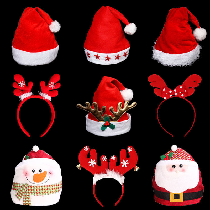 Christmas decorations Accessories Adults Children's Kit Dress Prop Hair Stirrup Head Leather Strap Head Accessories Snowman Deer Horn Hair Hoop Christmas Hat
