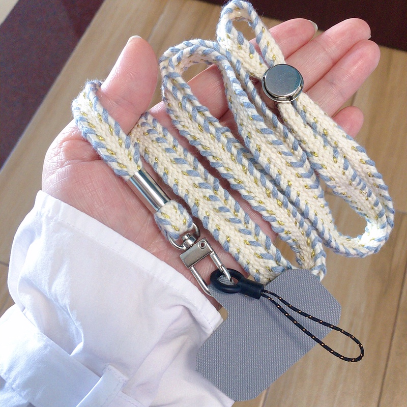 Blue and White Gold Thread Lanyard Phone Strap Single Buckle Crossbody Strap Retractable Sturdy Braided Rope Travel Electronic Accessories