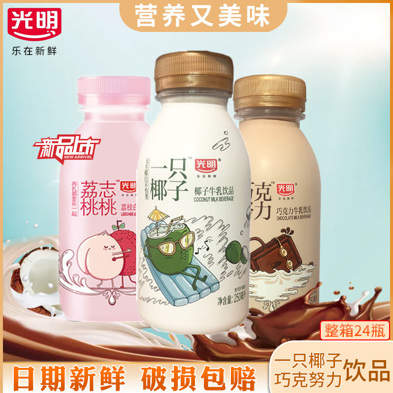 Bright Chocolate Effort Chocolate 250ml*24 Bottles of Milk Drink One Coconut Lychee White Peach Chi