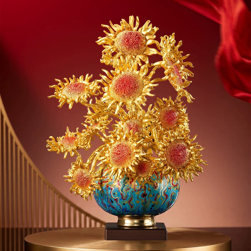 Zhu Bingren's Copper Burning Sunflower 20-Head Sunflower 20Th Anniversary Commemorative Edition Intangible Cultural Heritage Craft Ornament Zhu Bingren's Copper Burning Sunflower 20-Head Sunflower 20Th Anniversary Commemorative Edition Intangible Cultural Heritage Craft Ornament