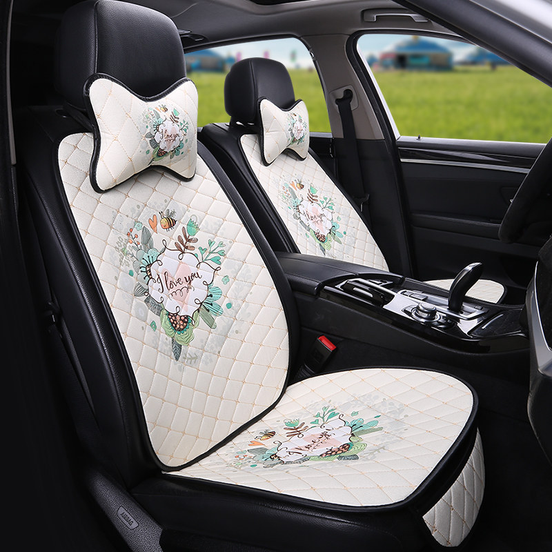Car seat cushion four seasons universal cartoon cute net red fashion simple linen cloth art goddess style small waist seat cushion