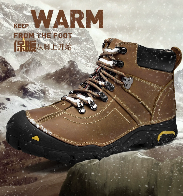 Jin Ge camel giày của nam giới ngoài trời cao để giúp giày bông nam mùa đông ấm áp cộng với nhung giày thường chống trượt tuyết khởi động