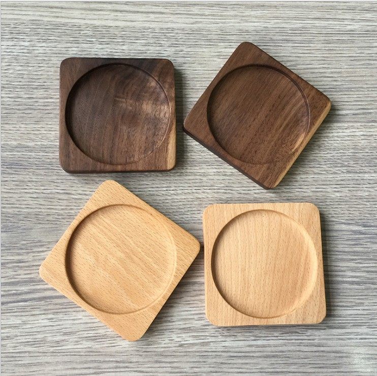 Wooden coaster log tea coaster solid wooden coffee cup holder whole wood unpainted water coaster square concave heat insulation mat