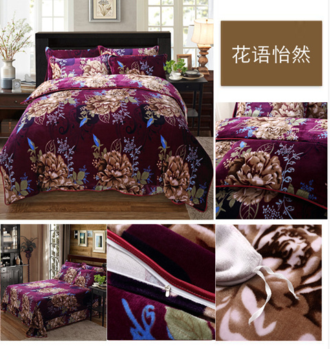 Giường váy một gia đình tấm lắp Bốn nhung san hô chồn mùa đông nhung vàng dày trên luật giường flannel Levin nhung 1.8m - Bộ đồ giường bốn mảnh bộ chăn ga gối đẹp