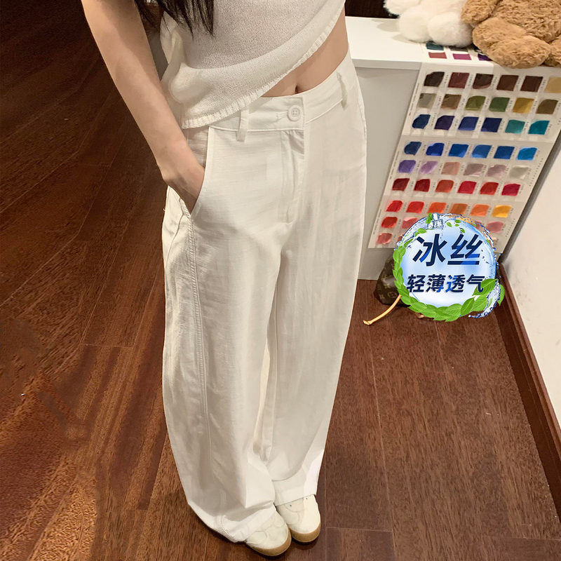 White Lyocell Tencel Wide-Leg Casual Pants for Women, Summer Thin Style 2026, Loose and Drapey, Slimming, Versatile Straight-Leg Pants