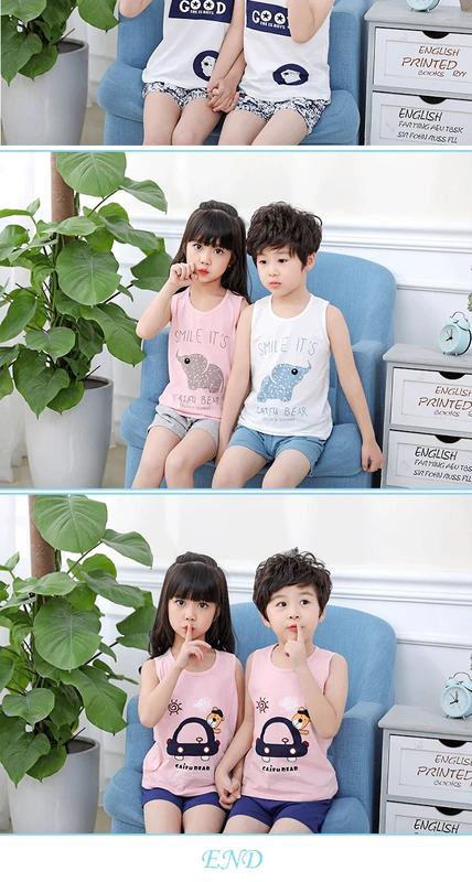 Trẻ em mùa hè cotton không tay vest phù hợp với chàng trai và cô gái quần short bé trẻ em của dịch vụ nhà 2 bộ đồ trẻ em