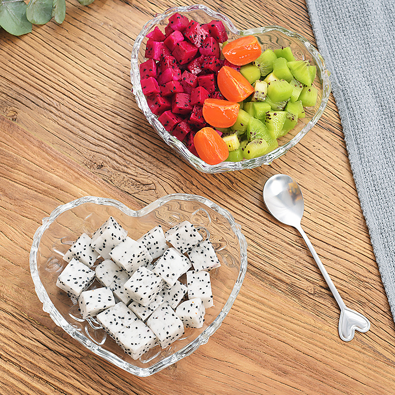 Free Shipping for Orders over 9.9, Creative Glass Heart-Shaped Snack Plate, Heart-Shaped Fruit Plate, Fruit Plate, Seed Plate, Rose Flower Couple Plate