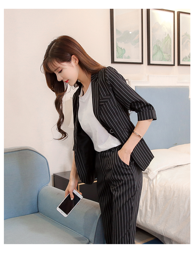 Mùa hè phiên bản Hàn Quốc của tay áo năm điểm nhỏ phù hợp với nước hoa phù hợp với phụ nữ áo khoác + chín quần hai bộ thủy triều áo khoác nữ hàng hiệu