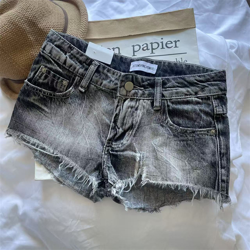 Heavy Metal Wasteland Style Rock American Low-Rise Frayed Ripped Denim Shorts Tight-Fitting Hip-Hugging Hot Pants Trendy and Cool