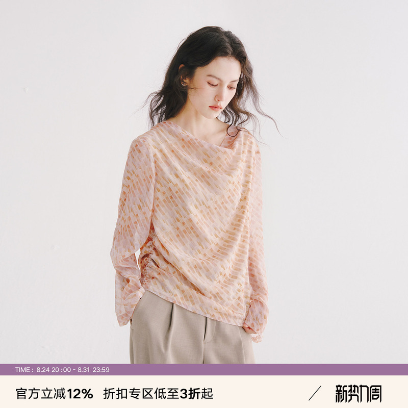 Next Weekend "Florence" Loose-Fitting Printed Drop-Shoulder Long-Sleeve Shirt Top Next Weekend "Florence" Loose-Fitting Printed Drop-Shoulder Long-Sleeve Shirt Top