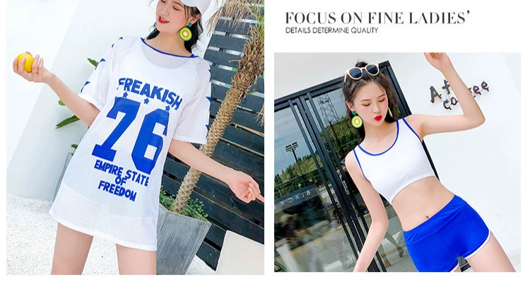 Áo tắm mùa hè dành cho nữ ba mảnh bảo thủ Sinh viên Hàn Quốc Người mẫu thể thao che bụng thon gọn tập bơi