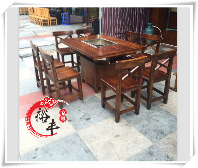 Table Cabinet Hot Pot Table And Chairs Charred Wood Dining Table And Chairs Fire Wood Restaurant Hotel Table And Chairs Solid Wood Hot Pot Table And Chairs Group