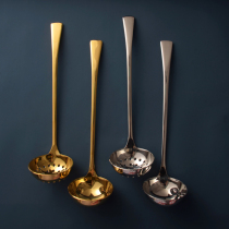 Light and luxurious golden long handle 304 stainless steel hot pot leaking spoon for home big broth spoonful of soup ladle with spoon shell