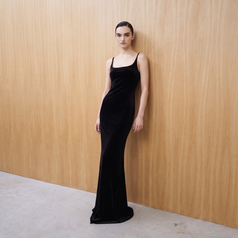 Jirandesign Silk Velvet Suspender Long Dress High-End Evening Dress Black Dress Annual Meeting Party