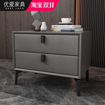 Italian bedside table simple modern light luxury solid wood bedroom fabric bedside cabinet minimalist small net red shelf