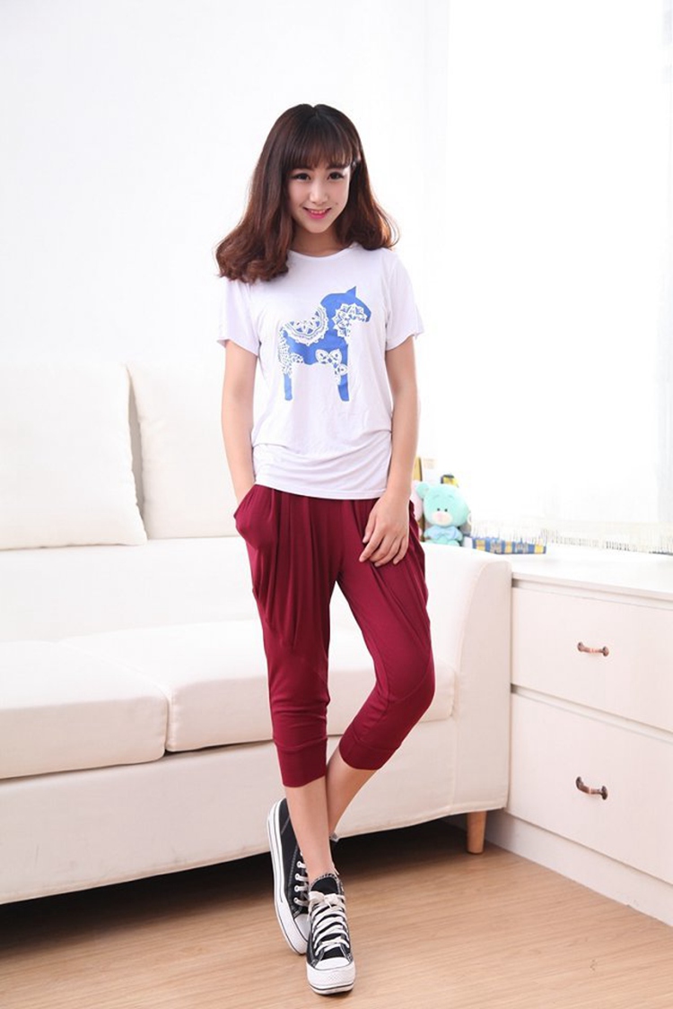 Mùa hè phương thức hậu cung quần nữ cắt quần lỏng mỏng kích thước lớn chất béo mm mỏng đàn hồi đàn hồi eo quần quần ngủ nữ