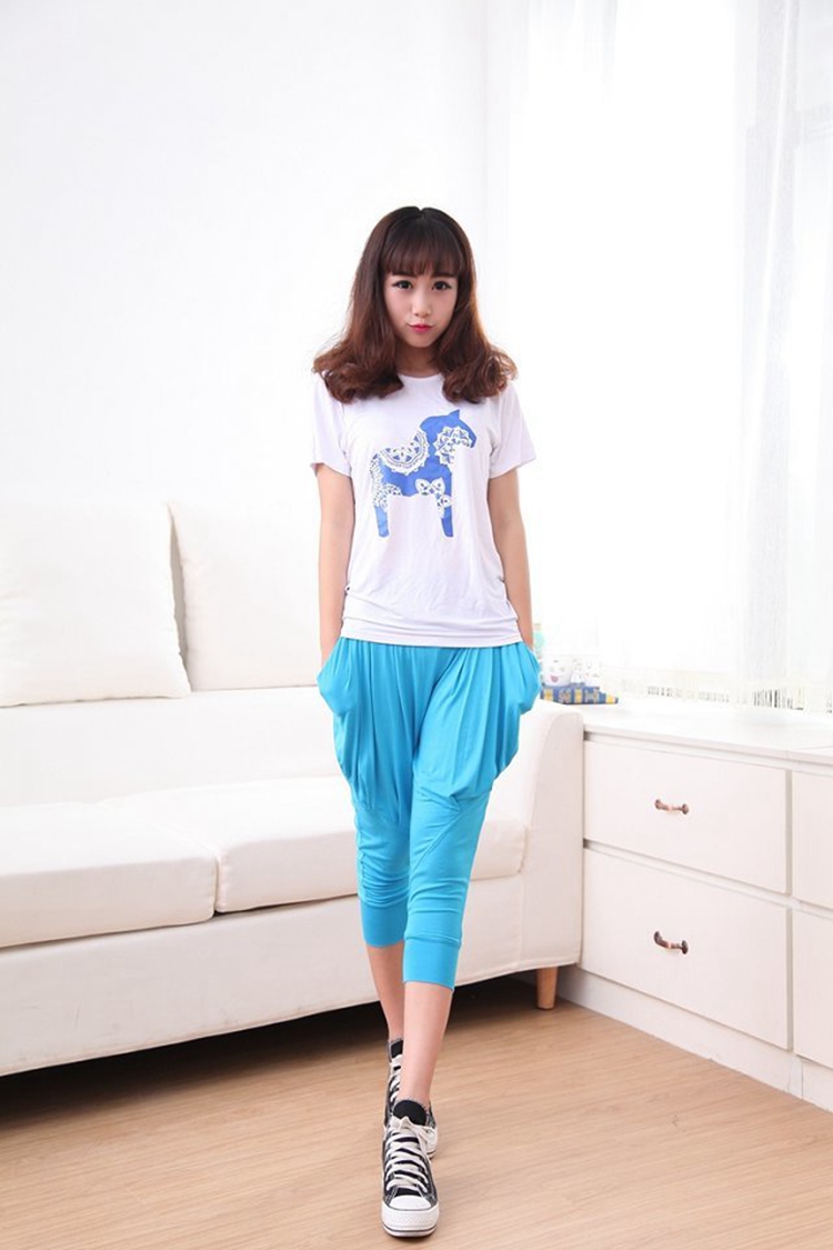 Mùa hè phương thức hậu cung quần nữ cắt quần lỏng mỏng kích thước lớn chất béo mm mỏng đàn hồi đàn hồi eo quần quần ngủ nữ