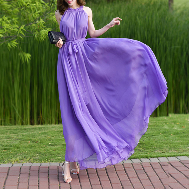 2023 summer temperament high-end silk mulberry silk dress loose large size travel vacation waist waist big swing long skirt