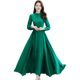 2023 spring new celebrity temperament solid color silk dress waist slimming over the knee big swing mulberry silk dress