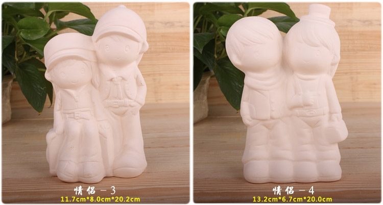 Cặp vợ chồng búp bê gốm trắng trống trẻ em đồ chơi giáo dục thủ công tô màu Doodle DIY heo đất Vẽ khuôn - Tự làm khuôn nướng khuôn oval