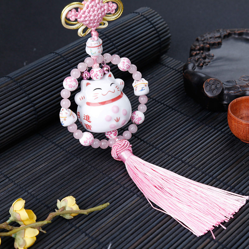 Lucky cat car pendant China guarantee safe rearview mirror pendant diy ceramic cute lucky girl pendant