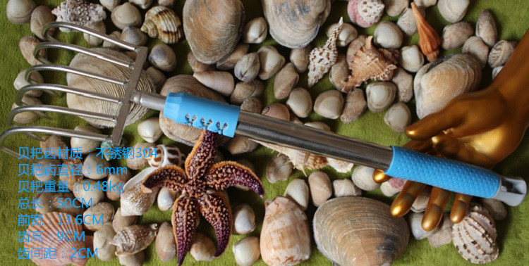 Stainless steel 304 rake 6 claw arc long clam rake Gala rake rake rake rake flower armor rake