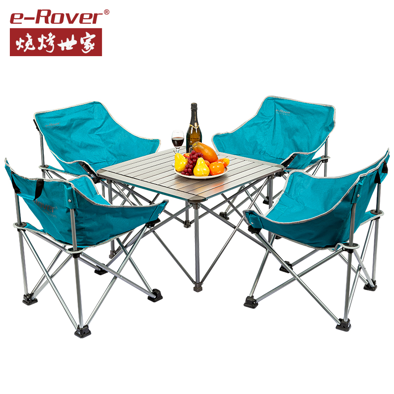 Barbecue family outdoor folding table and chairs portable table field car picnic 1 table 4 chair set camping equipment