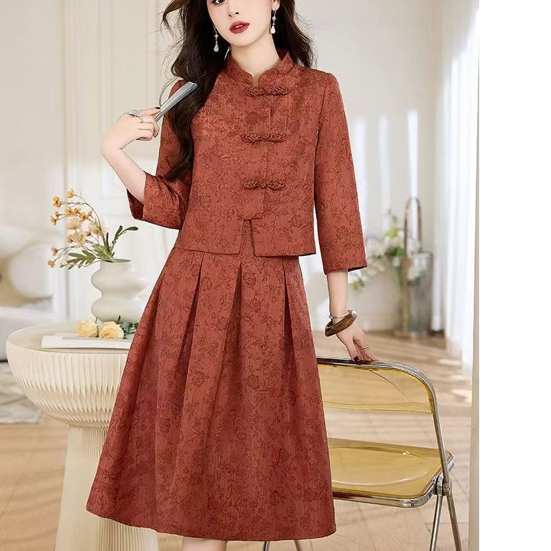 Maxmurny Light Luxury Summer New Style Fragrant Cloud Silk Elegant New Chinese Style Stand Collar Buttoned Two-Piece Fashion Set