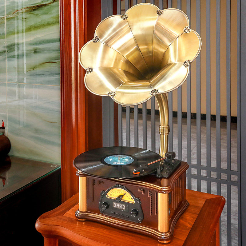 Jinmo mini phonograph desktop desktop antique big horn electric record player audio small retro phonograph chubby