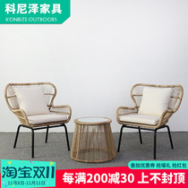 Outdoor table and chair courtyard rattan chair three-piece set balcony small table and chair net red modern minimalist leisure one table and two chair combination