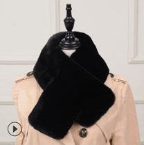 Autumn and winter solid color imitation fur plush collar men and women thick whole leather lazy rabbit wool scarf hair collar cross warm neck cover