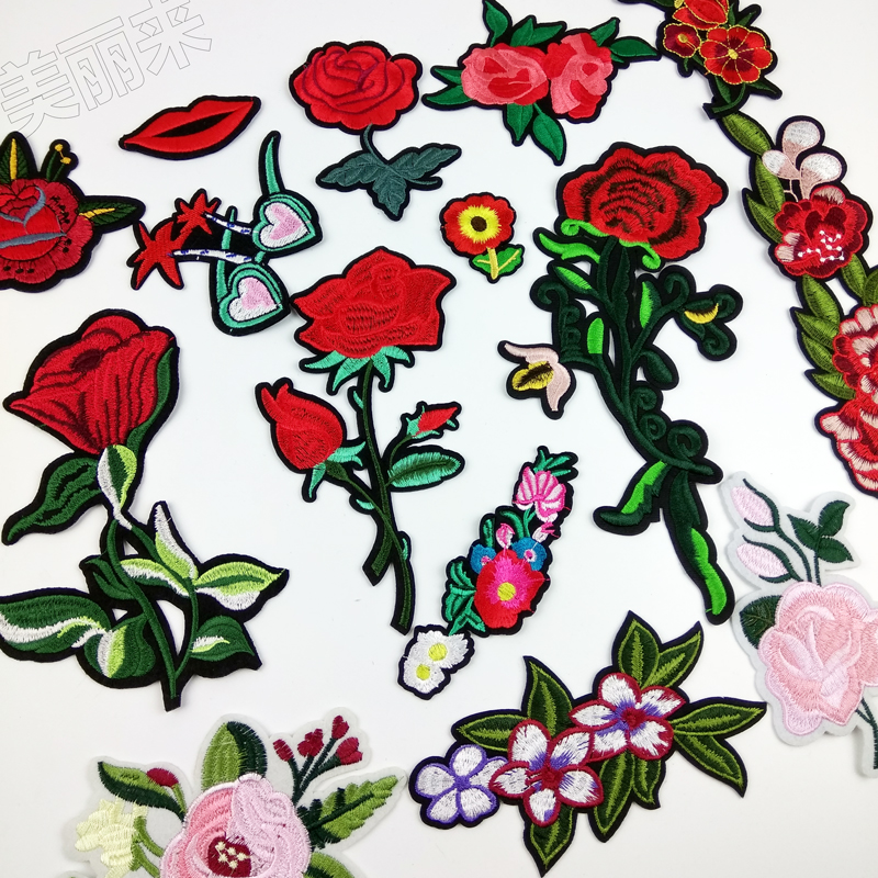 Red Roses Flowers Clothes Paste Clothes Clothes Trousers T-shirts Decoration Decoration Large