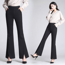 Elastic open fork horn pants female Korean version casual pants loose pure color high waist display slim micro horn pants 90%