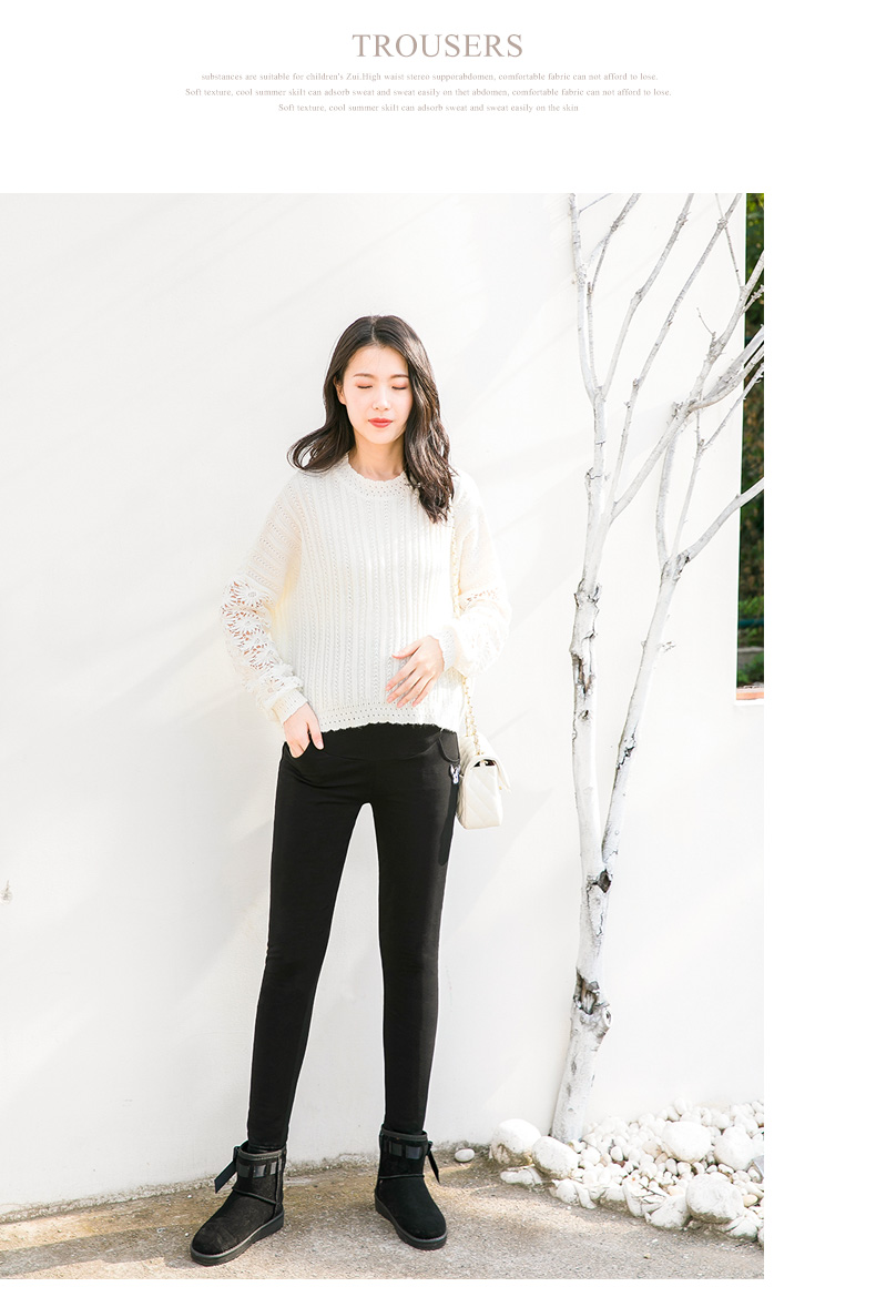 Bà bầu quần legging quần bà bầu cộng với nhung dày mùa đông 2019 quần mới ấm mặc quần tây quần tây - Phụ nữ mang thai quần / quần bụng quần áo bầu đẹp