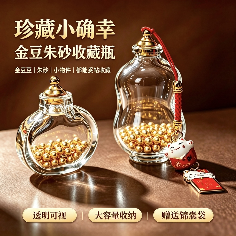 Chinese-Style Mini Collection Bottle for Storing Gold Coins, Ingot, Cinnabar, Divided Bottle, Pendant, Glass Storage Bottle, Sealed Small Bottle Chinese-Style Mini Collection Bottle for Storing Gold Coins, Ingot, Cinnabar, Divided Bottle, Pendant, Glass Storage Bottle, Sealed Small Bottle