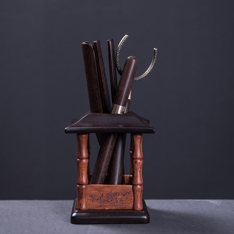 Flower Pear Tea Road Six Gentlemen Suit Black Sandalwood Solid Wood Kutian Tea With Tea Clip Tea Needle Tea Infusion Tool Accessories Tea Spoon