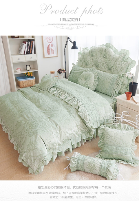 pháp luật Hàn Quốc Levin giường nhung công chúa ren mùa đông đám cưới nhung ấm giường nhung san hô váy một gia đình bốn - Bộ đồ giường bốn mảnh chăn ga everon 2020