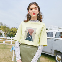 Tricolor 2020 spring new round neck pure cotton portrait printing loose mid-sleeve T-shirt top female