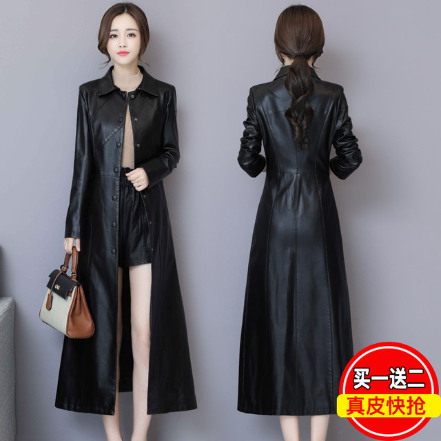 2024 Autumn and Winter New Haining Genuine Leather Jacket Women's Mid-Length Over-the-Knee Korean Style Slim Sheepskin Windbreaker Jacket Trendy