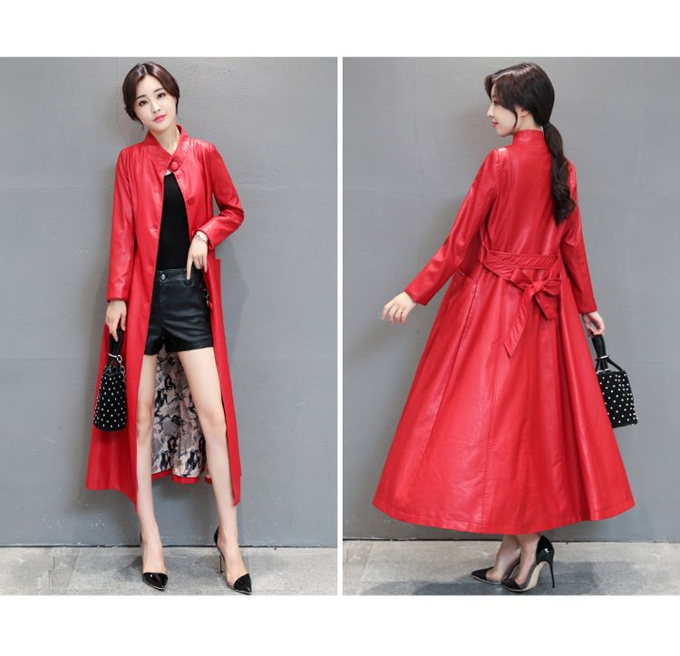Áo khoác da nữ dài phần Slim 2018 thu đông mới qua đầu gối Phiên bản Hàn Quốc cộng với chất liệu cotton là áo khoác mỏng cho nữ áo khoác thủy triều bomber da