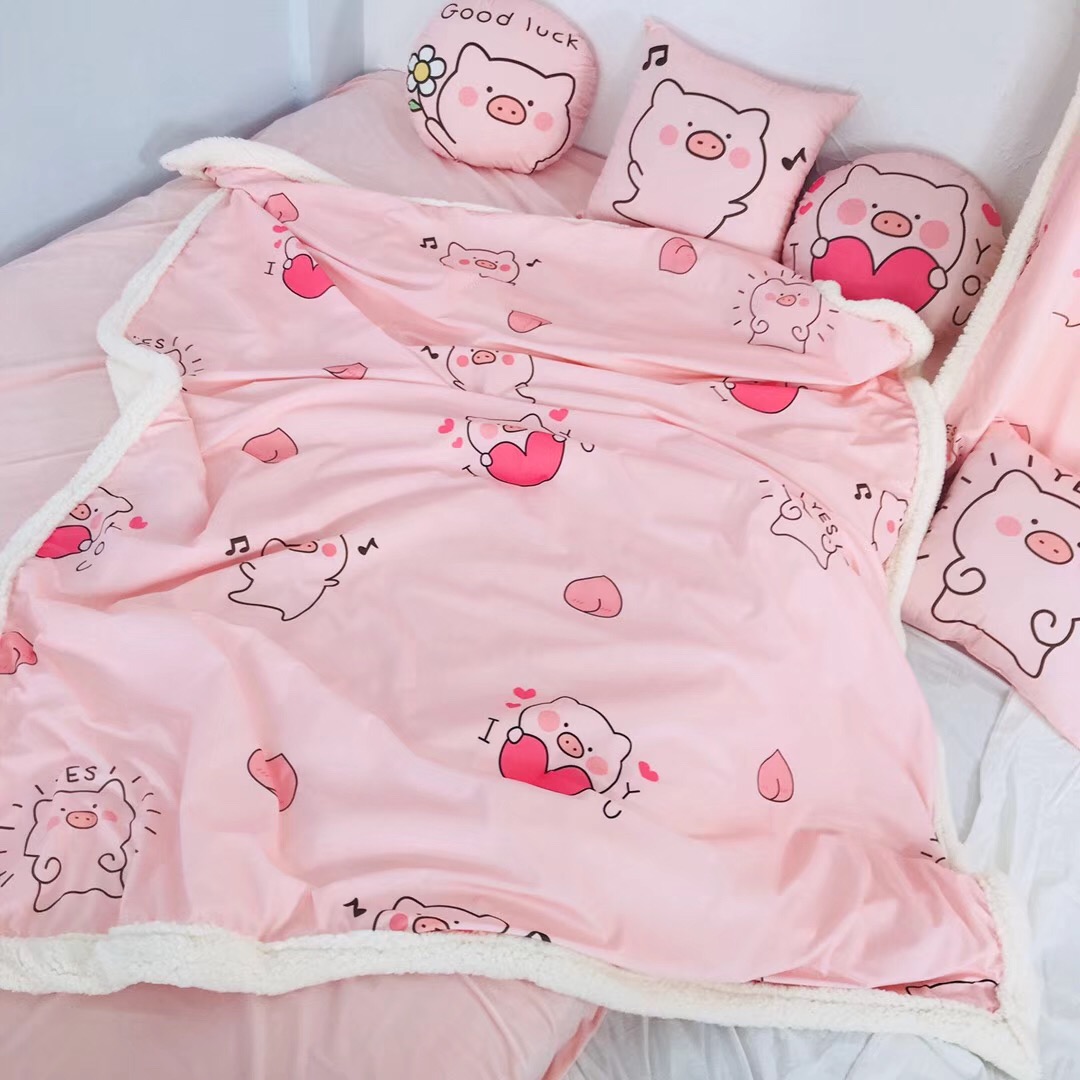 san hô fleece chăn mền giải trí giấc ngủ ngắn Pig Pig cừu hạn chế chăn len lợn màu hồng cô gái hoạt hình trái tim - Ném / Chăn chăn lông cừu nanara life