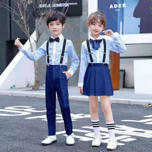 Children's Choir Performance Costumes Kindergarten Little Host Recitation Costumes Boys and Girls Overalls Suit Performance Costumes