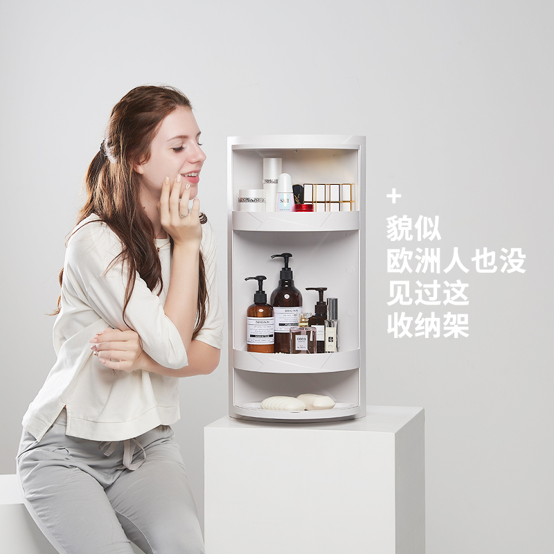 非凡家品化妝室置物架浴室免打孔廁所三角收納層架洗手檯旋轉牆角架 非凡家品化妝室置物架浴室免打孔廁所三角收納層架洗手檯旋轉牆角架