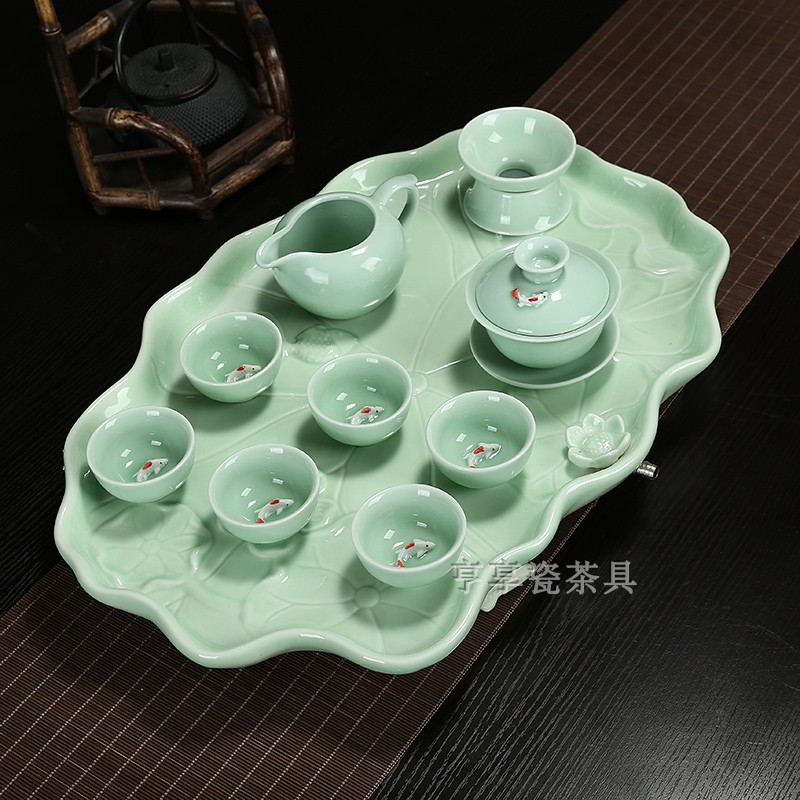 Bộ bàn trà bằng gốm sứ Long Tuyền celadon cối xay đá bán tự động bộ ấm trà đặt bộ ấm trà chén đặt nhà - Trà sứ bình trà giữ nhiệt