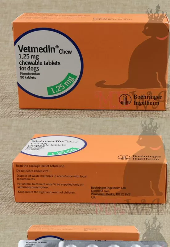 Châu Âu gốc Vetmedin pimobendan 1,25mg chó và mèo phì đại cơ tim suy tim 50 viên - Cat / Dog Health bổ sung