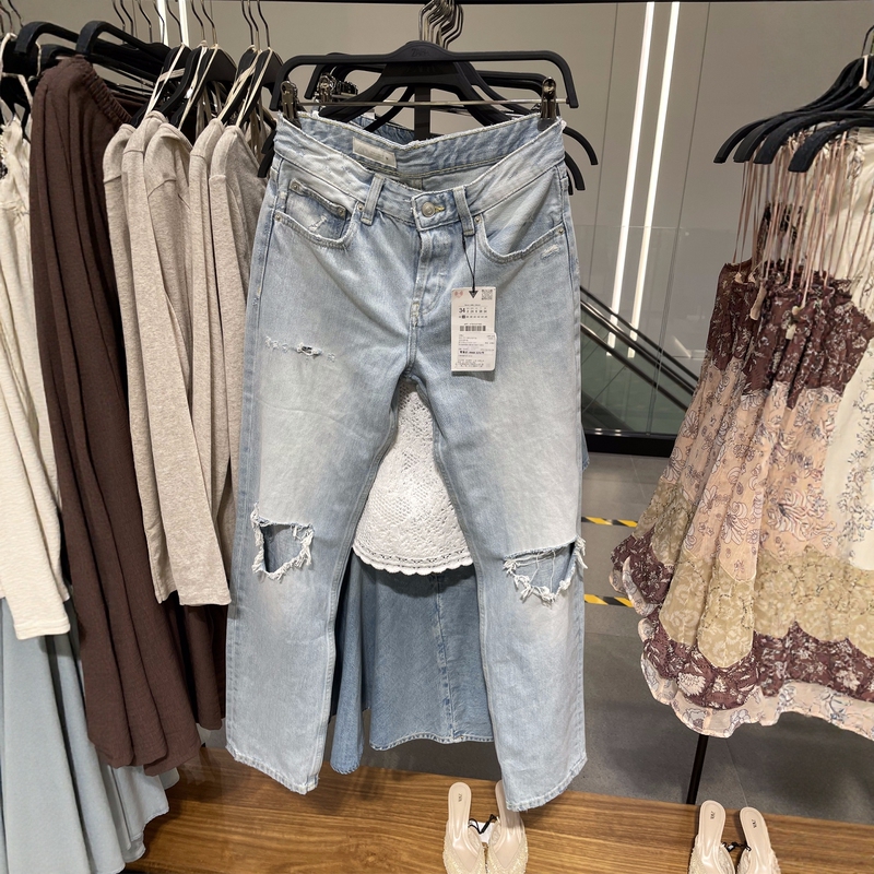 Zara Genuine Women's Clothing Domestic Purchasing Agent April Low-Rise Ripped Straight-Leg Jeans 4730042 4730/042 Zara Genuine Women's Clothing Domestic Purchasing Agent April Low-Rise Ripped Straight-Leg Jeans 4730042 4730/042