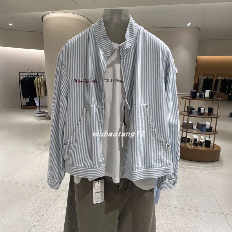 Zara Genuine Men's Clothing Domestic Purchasing Agent May Stand Collar Patch Pocket Striped Jacket 1437449 1437/449 Zara Genuine Men's Clothing Domestic Purchasing Agent May Stand Collar Patch Pocket Striped Jacket 1437449 1437/449